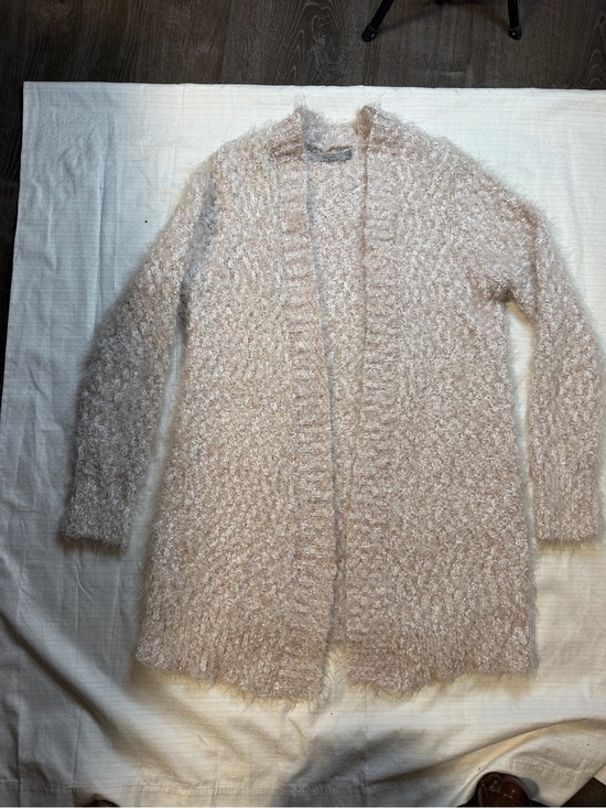 Jackets & Blazers - Symple NYC Fuzzy Popcorn Knit Open-Front Cardigan Sweater – Pink/Cream, Size M